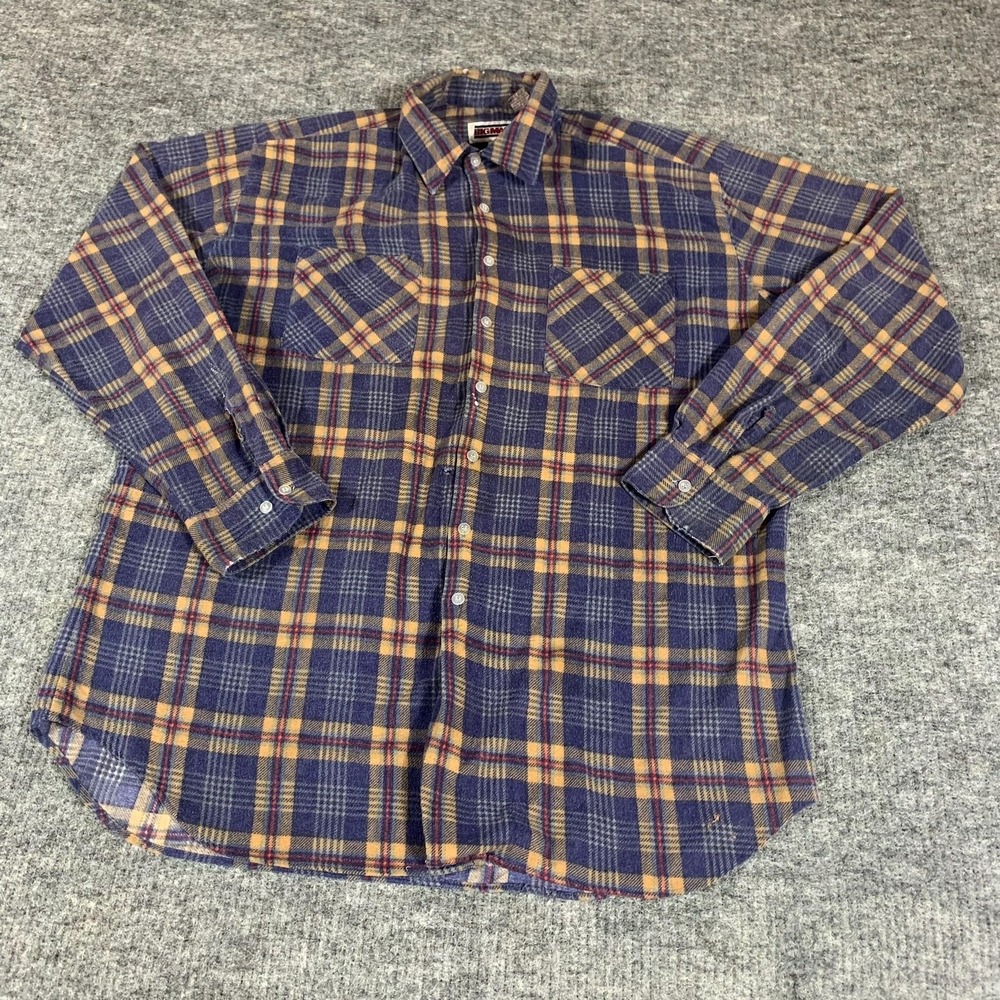Big Mac Shirt Mens XL Tall Blue Flannel‎ Button Up Collared Grunge Outdoor 90s